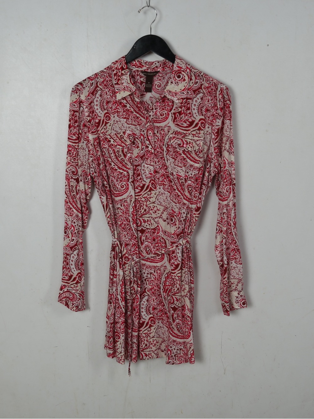 Bit & Bridle Red and Cream Paisley Long-Sleeve Shirt Dress